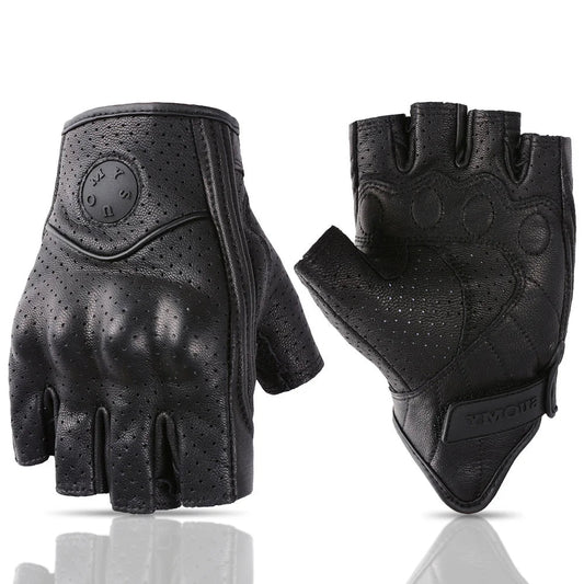 Half-Finger Leather Motorcycle Gloves