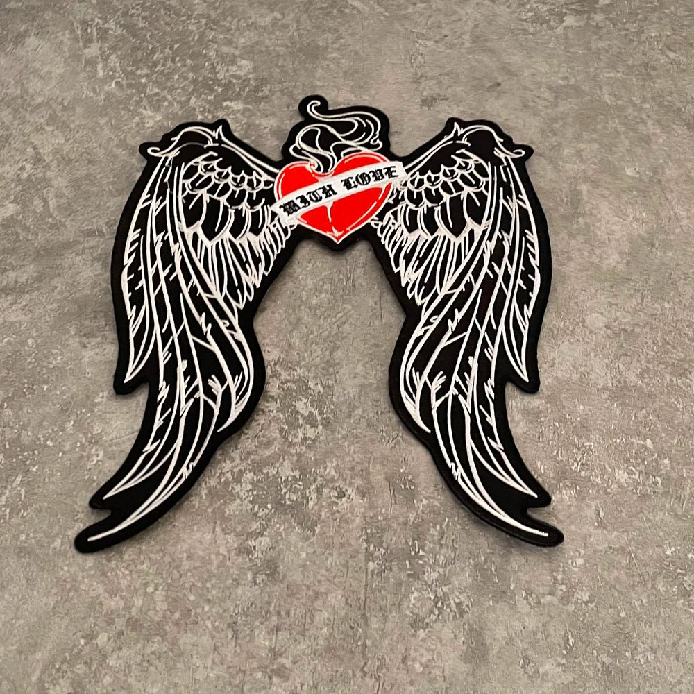 Wings Red Heart Embroidery Patch 