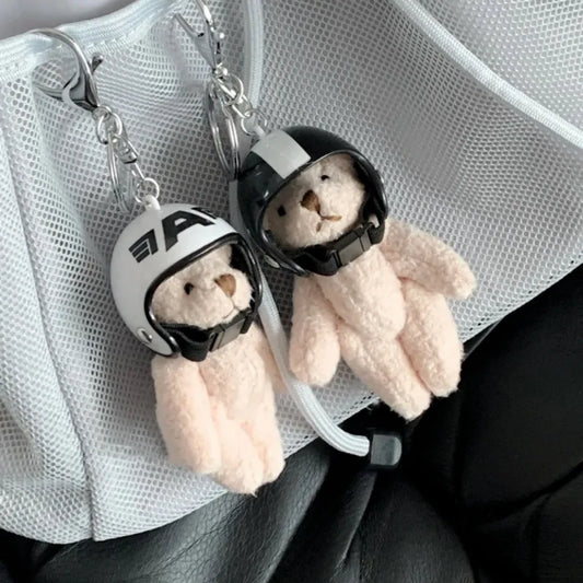 Cute Helmet Bear Keychain 