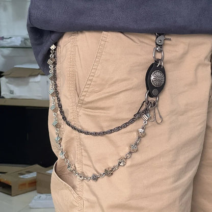 سلسلة محفظة للراكب — سلسلة مفاتيح جلدية بطابع جمجمة وغوثيك روك