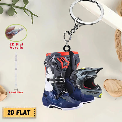 Motorcycle Helmet & Boots 2D Keychain 
