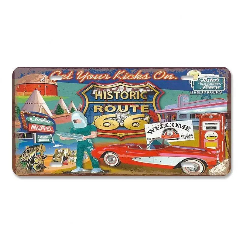 Route 66 Vintage Metal License Plate Signs 