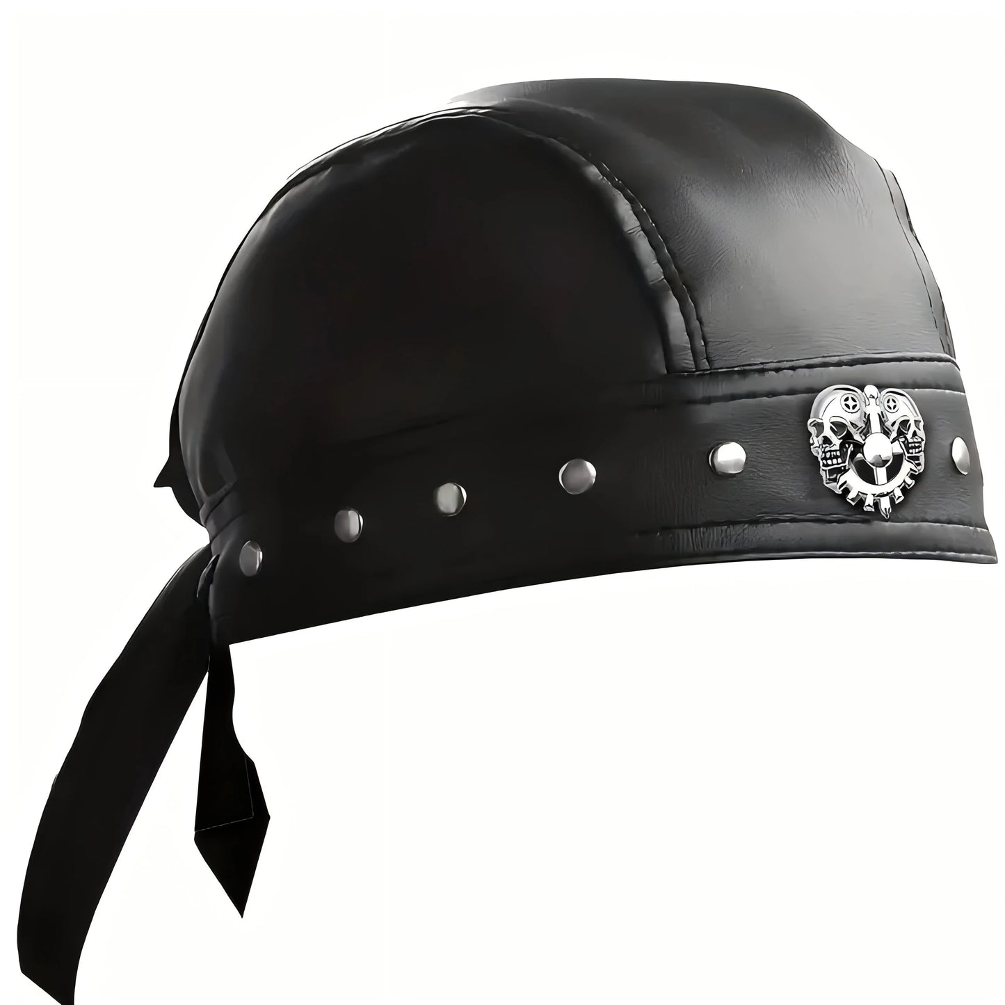 Black Leather Skull Bandana 