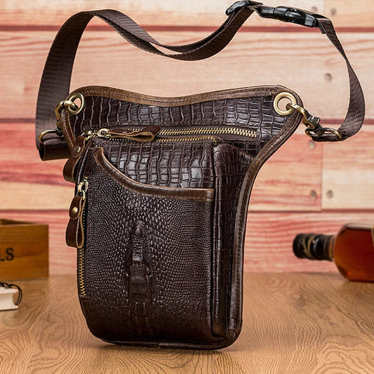 Vintage Crocodile Pattern Leather Leg Bag 