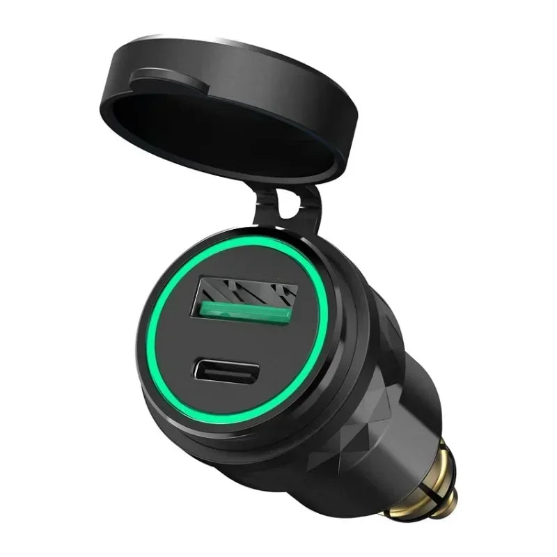 ที่ชาร์จมอเตอร์ไซค์ 30W QC3.0 + USB-C PD – อะแดปเตอร์ปลั๊ก Hella DIN กันน้ำสำหรับ BMW, Ducati และ Triumph
