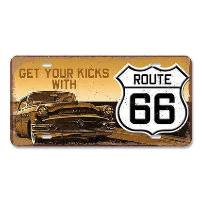 Route 66 Vintage Metal License Plate Signs 