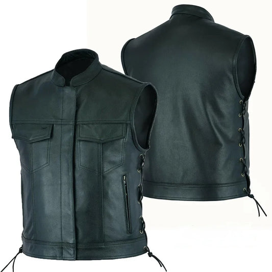 Men’s Black Leather Motorcycle Vest 