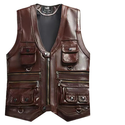 Men’s Cowhide Leather Motorcycle Vest 