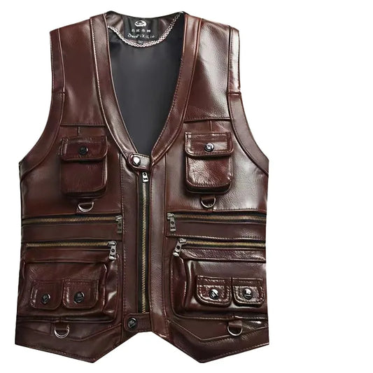 Men’s Cowhide Leather Motorcycle Vest 