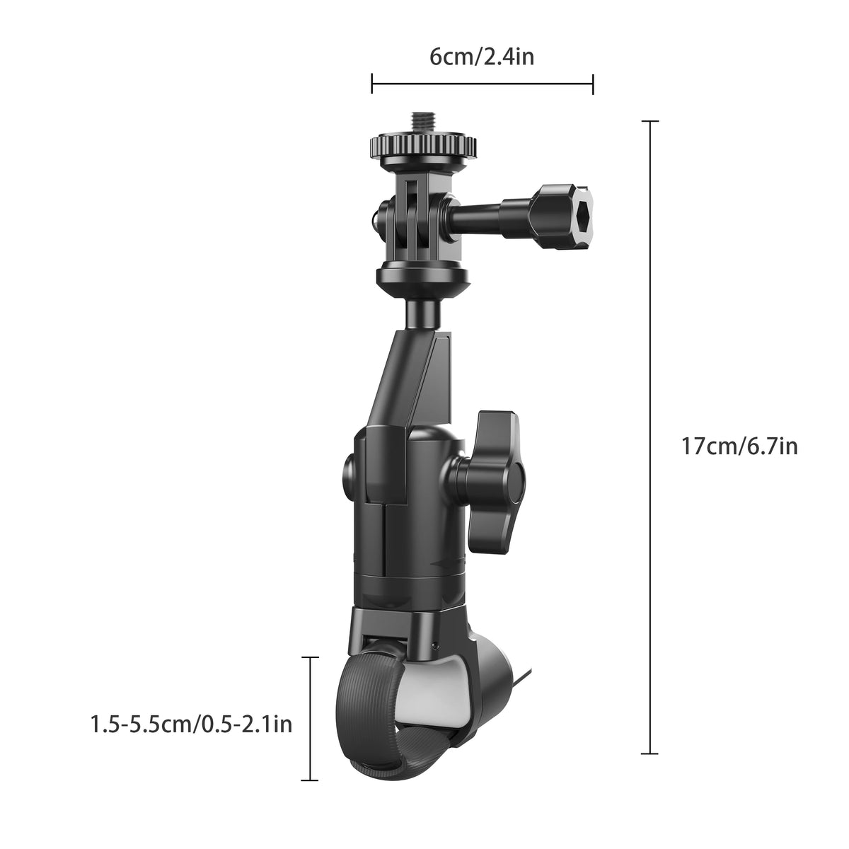 1. Supporto con morsetto per fotocamera da manubrio di bici e moto, installabile su tubi di qualsiasi forma, snodo sferico a 360° per GoPro e DJI
