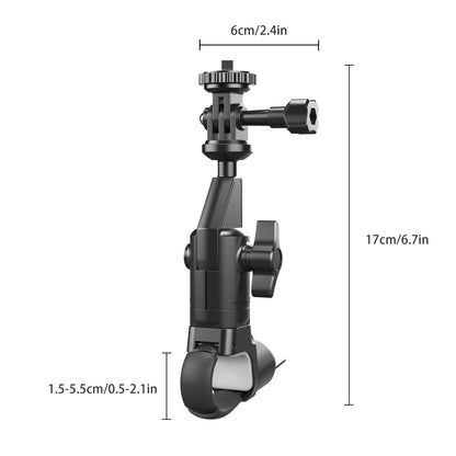 1. Supporto con morsetto per fotocamera da manubrio di bici e moto, installabile su tubi di qualsiasi forma, snodo sferico a 360° per GoPro e DJI