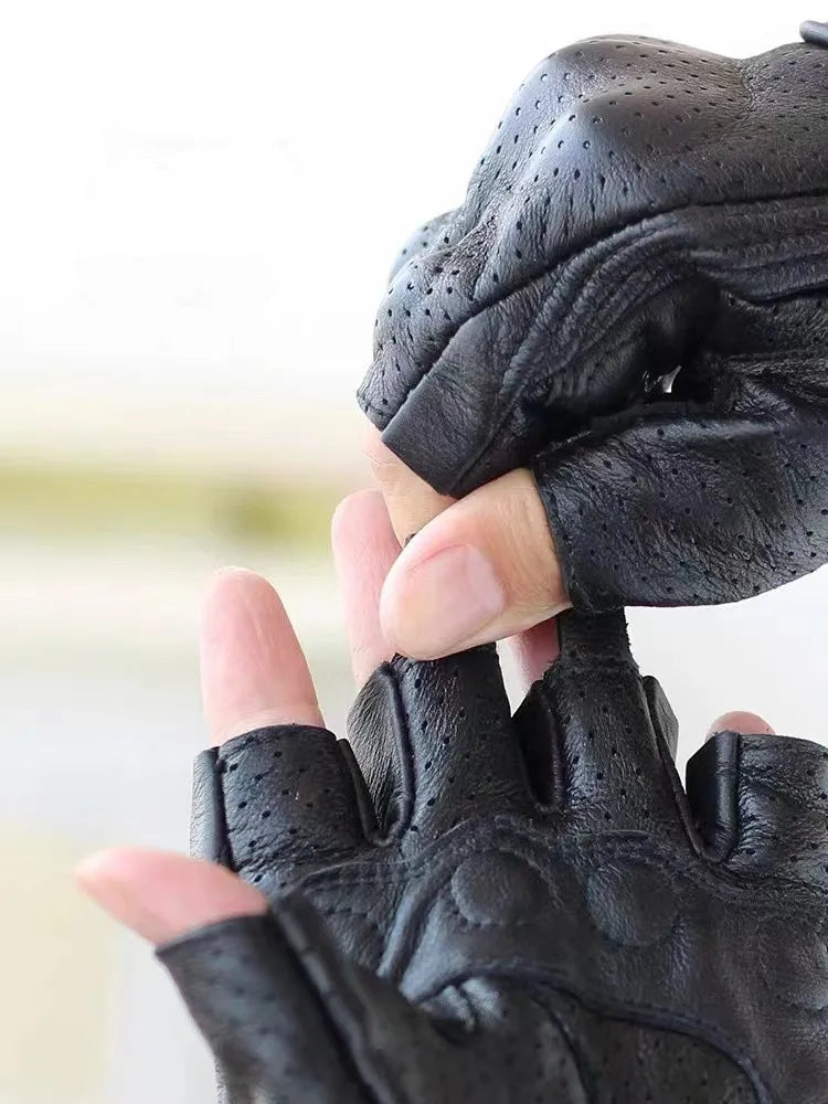 Perforated Leather Motorcycle Gloves 
