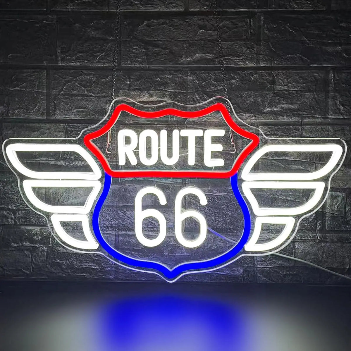 ป้ายนีออน Route 66 สไตล์วินเทจ – ไฟ LED USB สำหรับบาร์ โรงรถ และห้องเล่นเกม