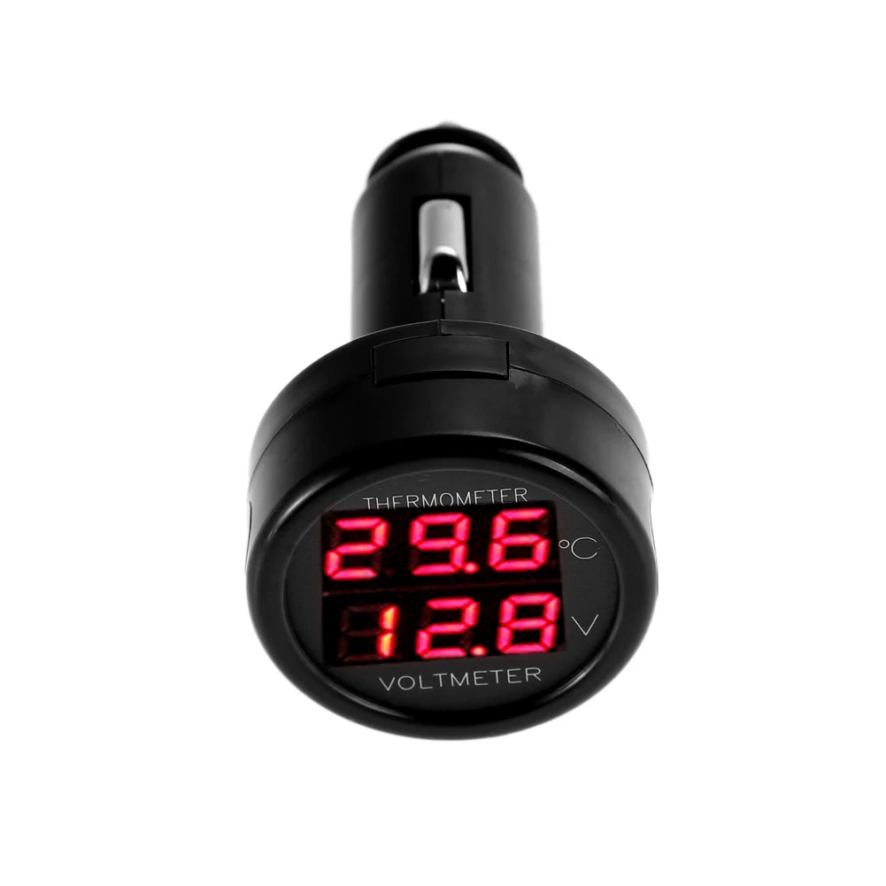 2-in-1-Digitalvoltmeter & Thermometer für Autos, Lkw & Motorräder