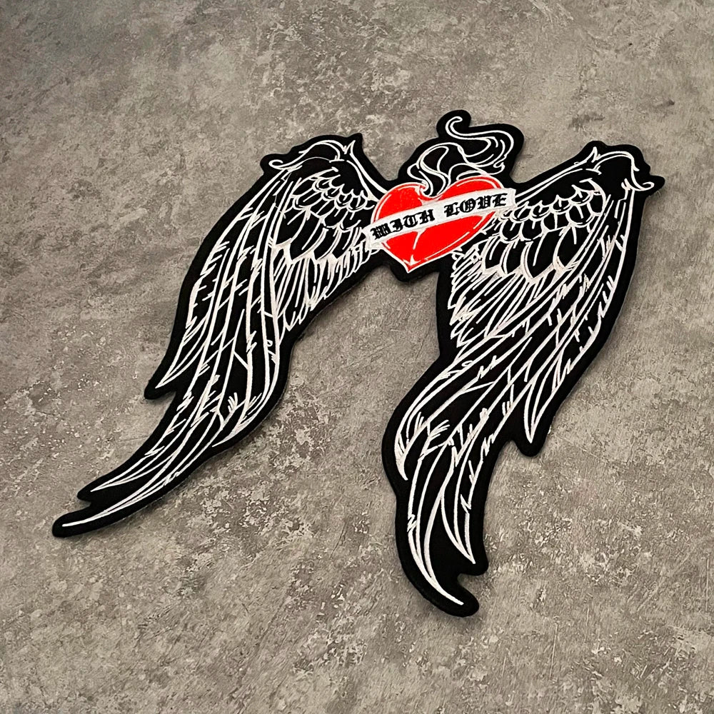 Wings Red Heart Embroidery Patch 