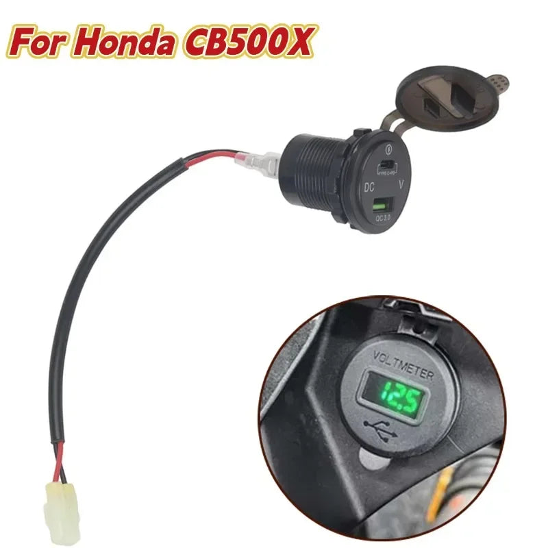 ที่ชาร์จ USB คู่สำหรับ CB500X พร้อมหน้าจอโวลต์มิเตอร์ LED – อุปกรณ์เสริมรถจักรยานยนต์แบบเสียบแล้วใช้งานได้ทันที