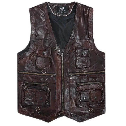 Men’s Cowhide Leather Motorcycle Vest 