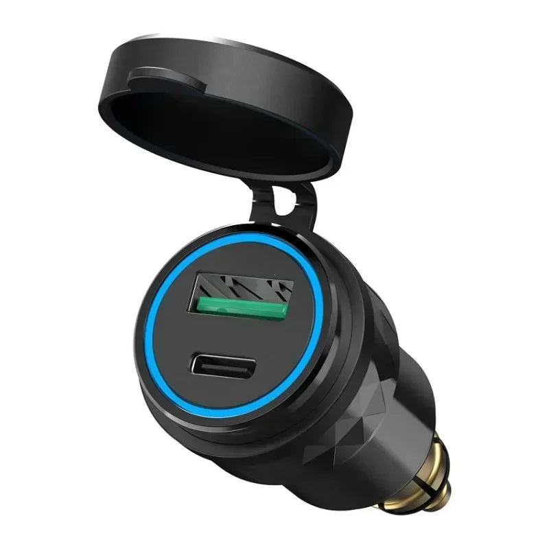 ที่ชาร์จมอเตอร์ไซค์ 30W QC3.0 + USB-C PD – อะแดปเตอร์ปลั๊ก Hella DIN กันน้ำสำหรับ BMW, Ducati และ Triumph