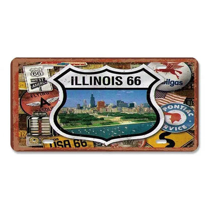 Route 66 Vintage Metal License Plate Signs 
