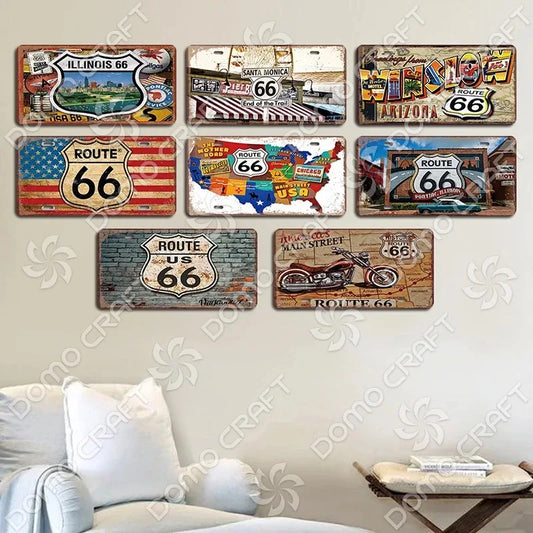 Route 66 Vintage Metal License Plate Signs 