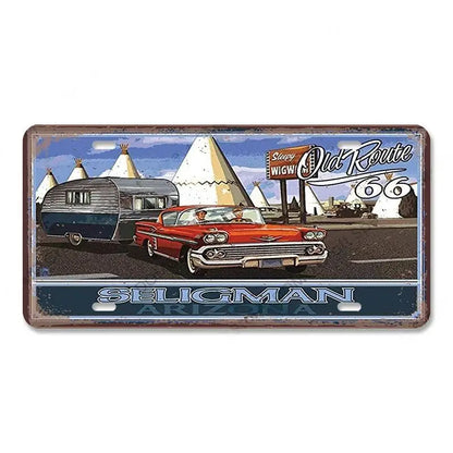 Route 66 Vintage Metal License Plate Signs 