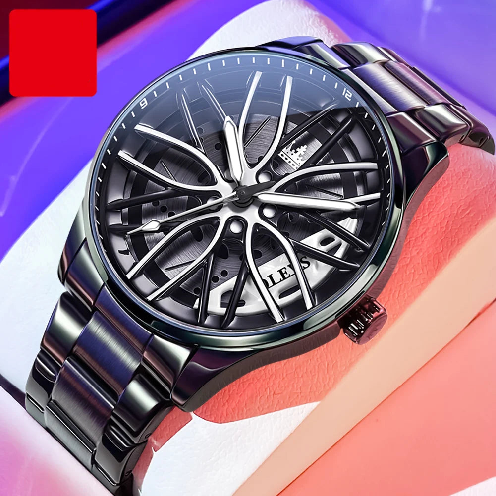 3D Rotating Wheel Hub Sport Watch