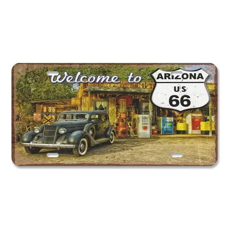 Route 66 Vintage Metal License Plate Signs 