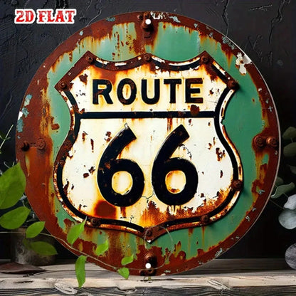 ป้ายโลหะ Route 66 สไตล์วินเทจ – ศิลปะตกแต่งผนังแบบเรียบง่ายสำหรับโรงรถ บาร์ และบ้าน