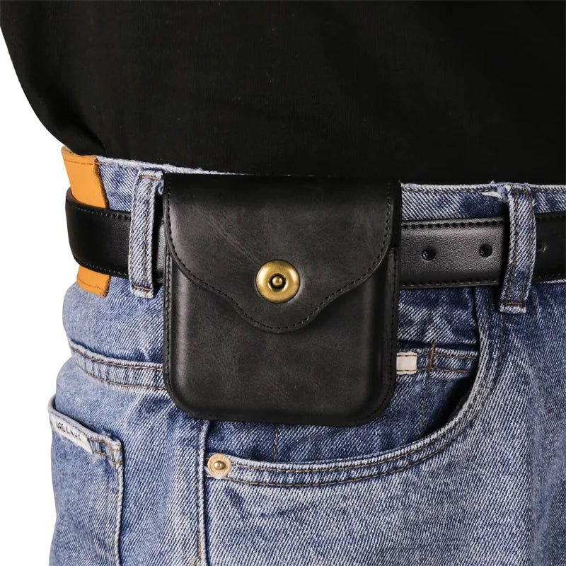 Magnetic Button Flip Leather Belt Case 