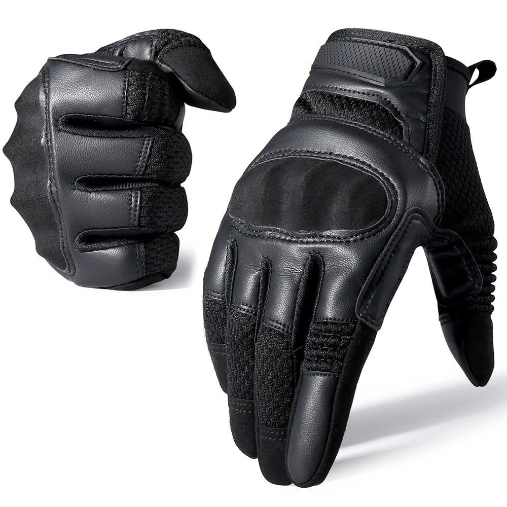 Guantes de dedo completo de la motocicleta de cuero con pantalla táctil 