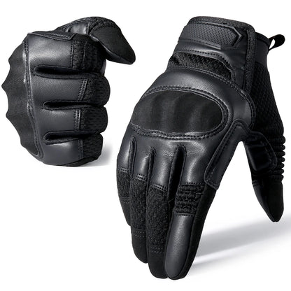 Guantes de dedo completo de la motocicleta de cuero con pantalla táctil 