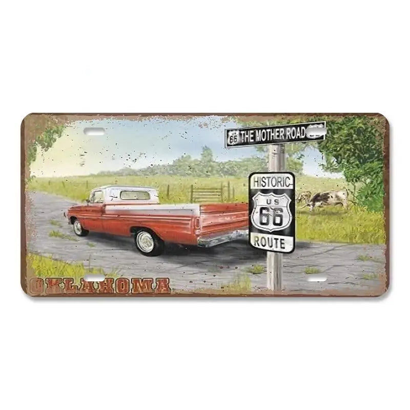 Route 66 Vintage Metal License Plate Signs 