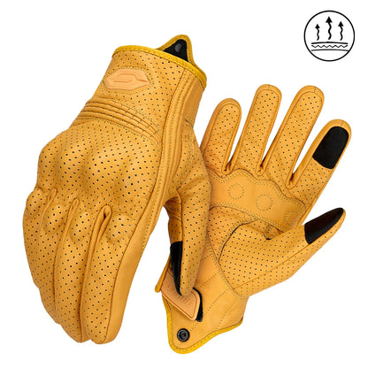 Yellow Leather Motorcycle Gloves