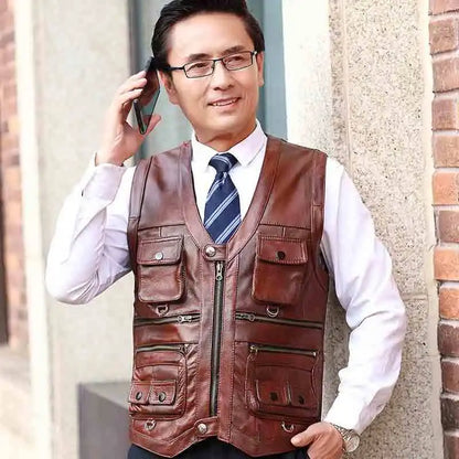 Men’s Cowhide Leather Motorcycle Vest 