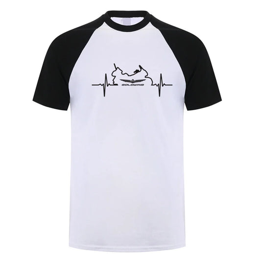เสื้อยืดมอเตอร์ไซค์ลายคลื่นหัวใจ — เสื้อยืดลำลองแขนสั้นผ้าฝ้าย