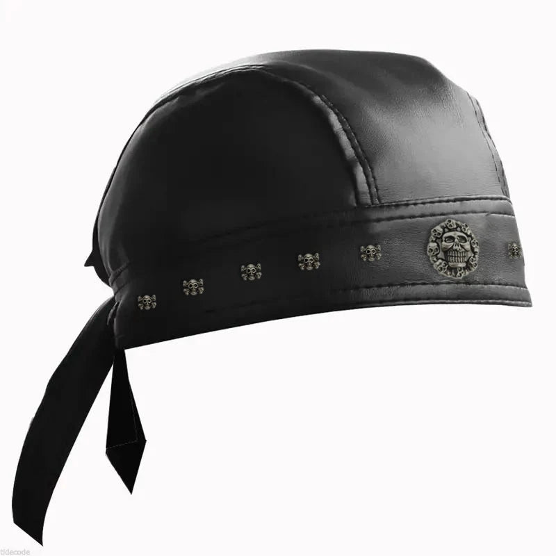 Black Leather Skull Bandana 