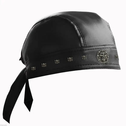 Black Leather Skull Bandana 
