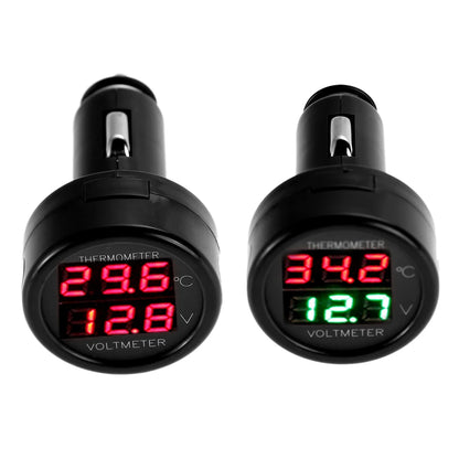 2-in-1-Digitalvoltmeter & Thermometer für Autos, Lkw & Motorräder
