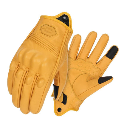 Yellow Leather Motorcycle Gloves