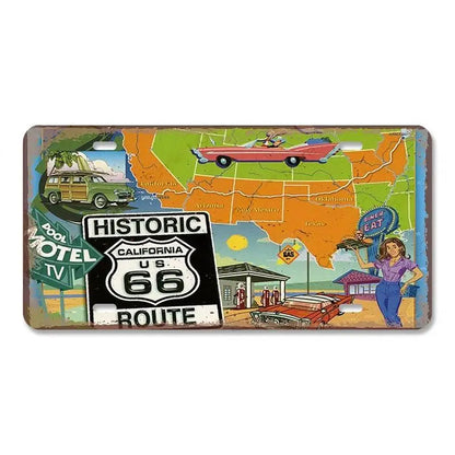 Route 66 Vintage Metal License Plate Signs 