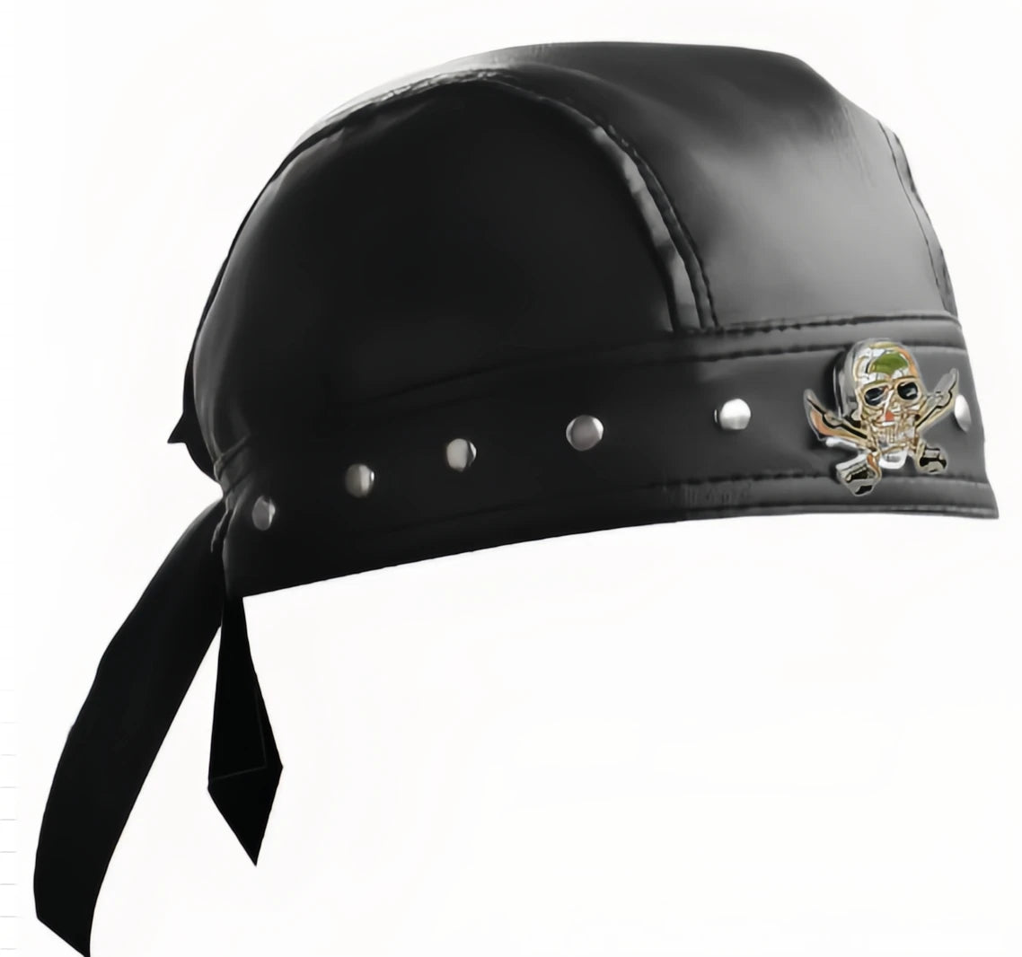 Black Leather Skull Bandana 