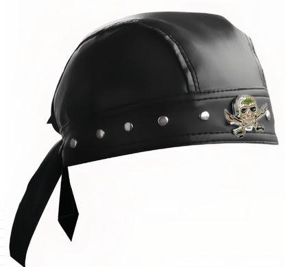 Black Leather Skull Bandana 