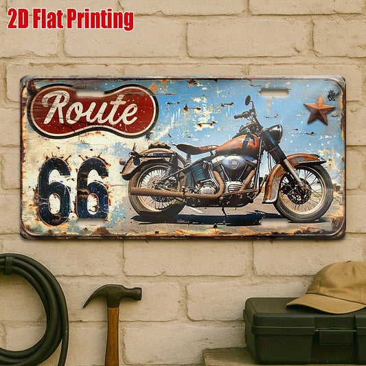 ป้ายโลหะรถจักรยานยนต์ Route 66 สไตล์เรโทร – ของตกแต่งผนังโรงรถและบาร์