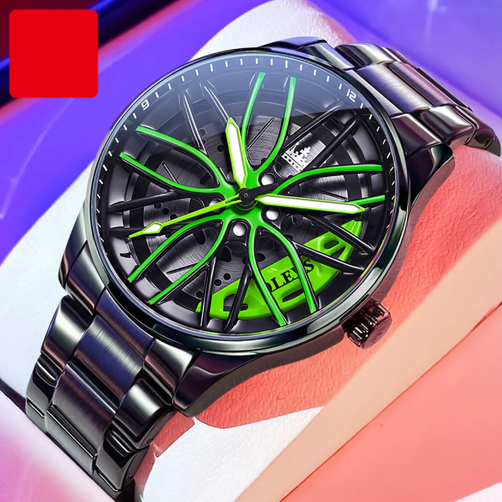 3D Rotating Wheel Hub Sport Watch