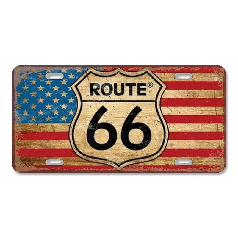 Route 66 Vintage Metal License Plate Signs 