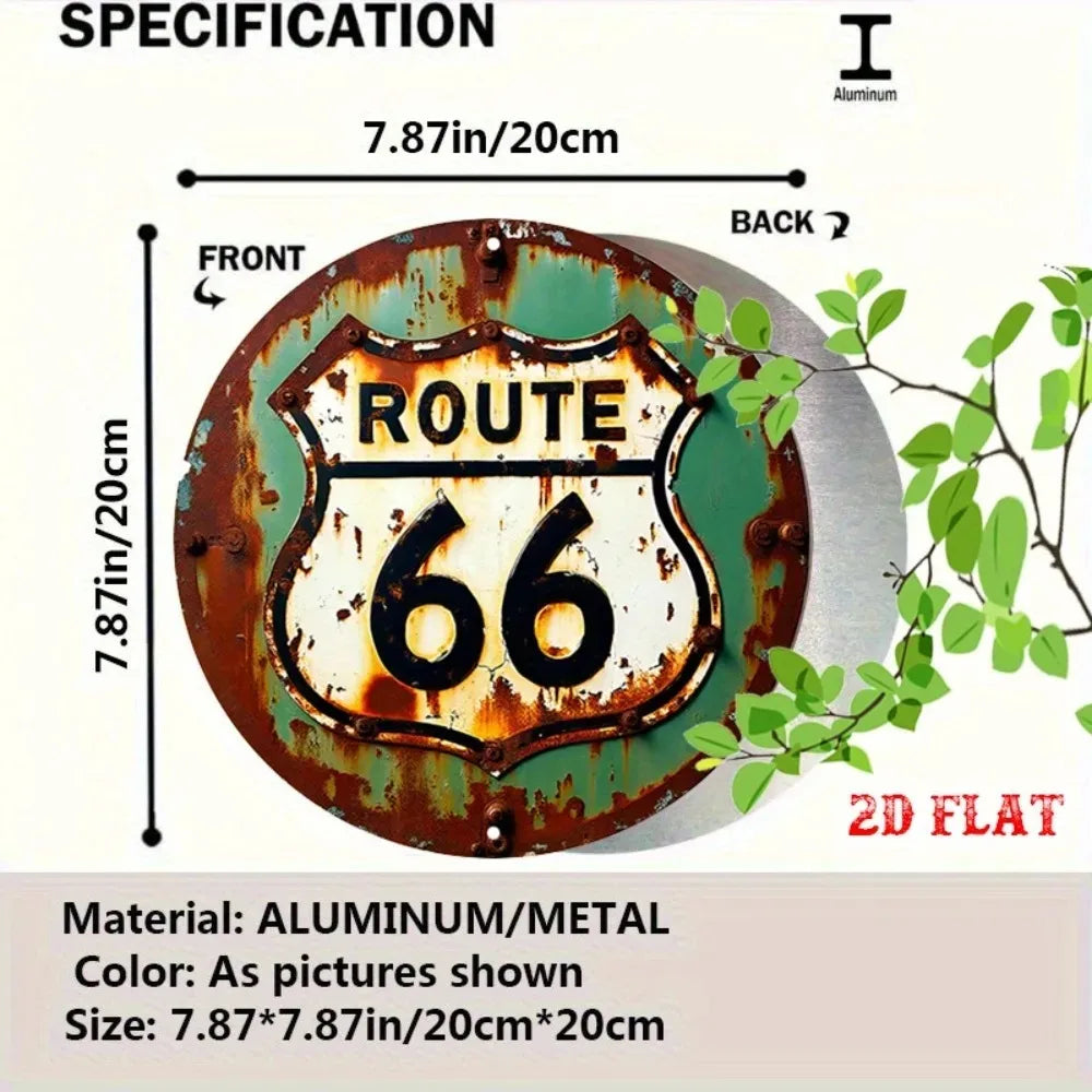 ป้ายโลหะ Route 66 สไตล์วินเทจ – ศิลปะตกแต่งผนังแบบเรียบง่ายสำหรับโรงรถ บาร์ และบ้าน