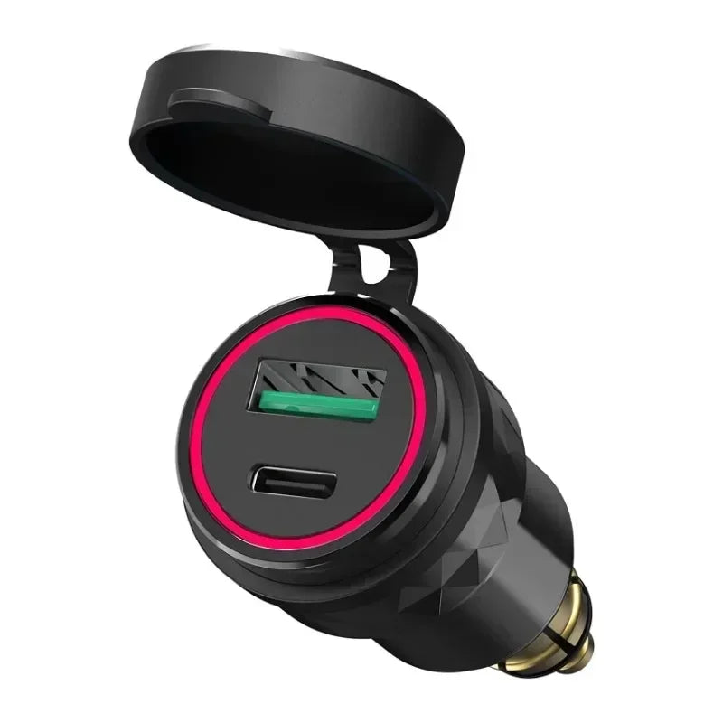 ที่ชาร์จมอเตอร์ไซค์ 30W QC3.0 + USB-C PD – อะแดปเตอร์ปลั๊ก Hella DIN กันน้ำสำหรับ BMW, Ducati และ Triumph