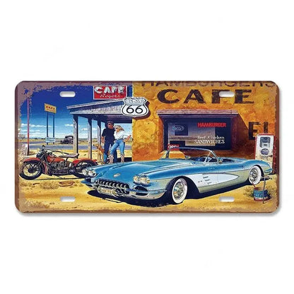Route 66 Vintage Metal License Plate Signs 