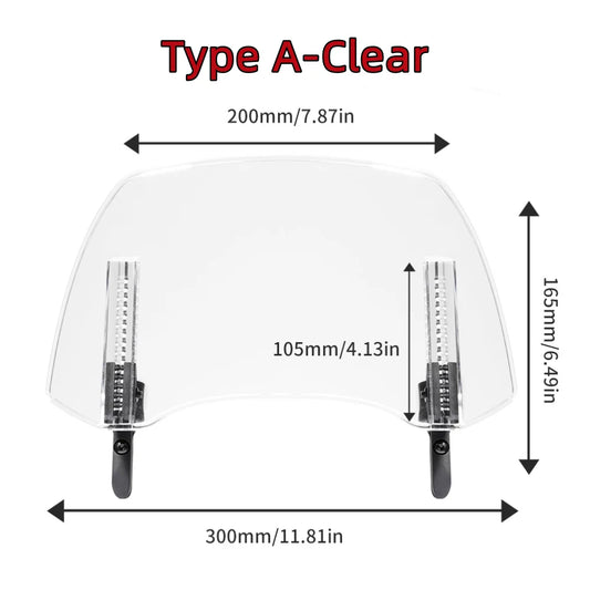汎用バイク用ウインドシールドエクステンション – 調整可能なクランプ式ウインドデフレクター（ABS）