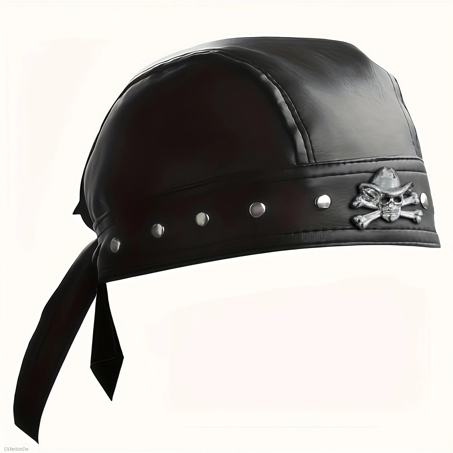 Black Leather Skull Bandana 